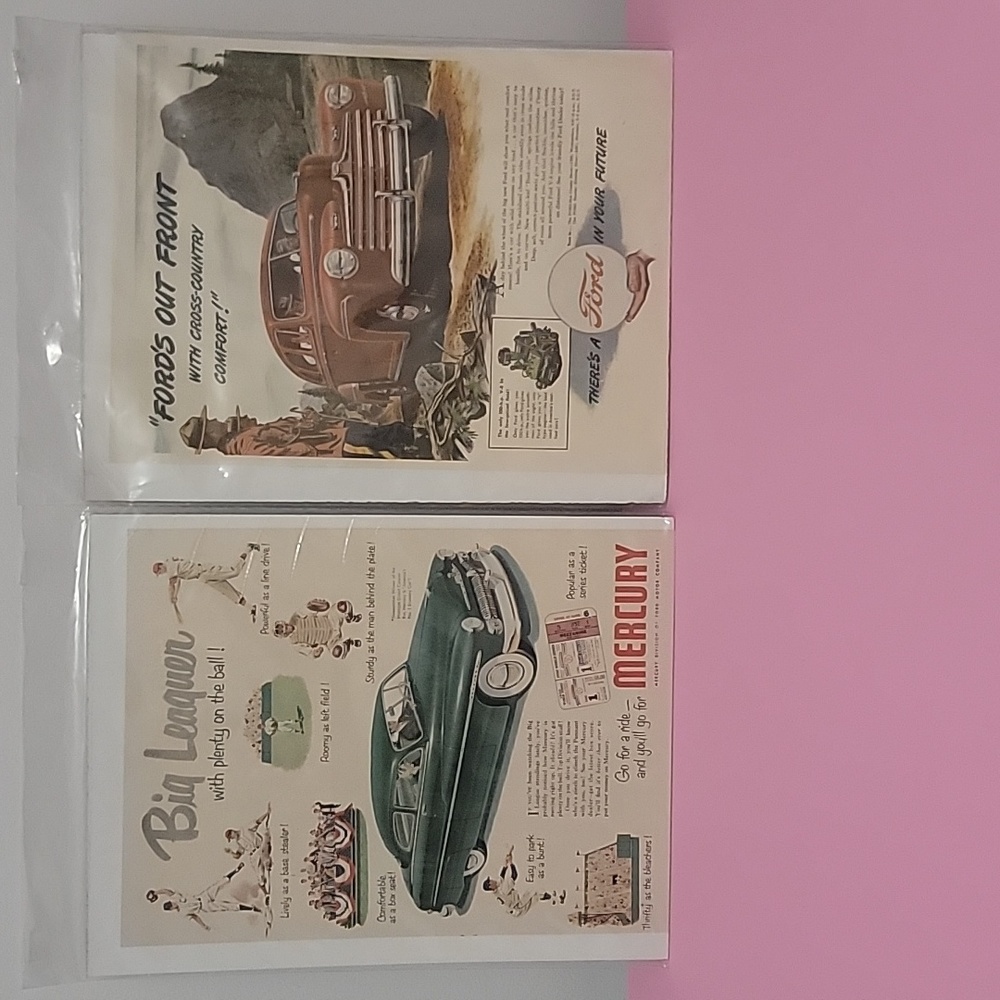 Ford advertisements from the 40s from a magazine.